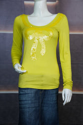 Women’s Yellow Bow Design Jersey Top